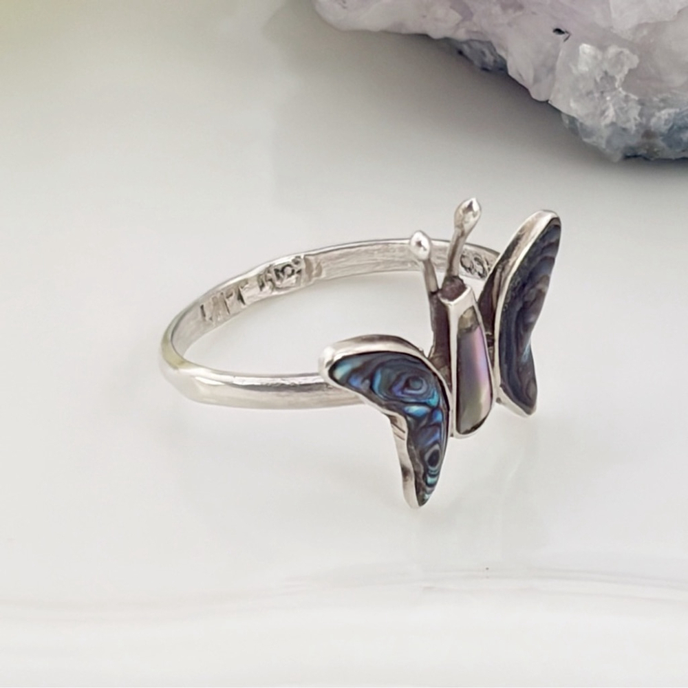 Vintage Sterling Silver 925 Southwest Abalone Butterfly Ring Size 5 6 7 7.5 - Picture 6 of 11